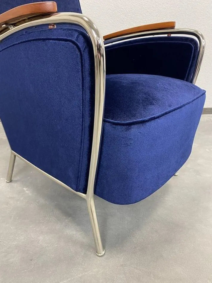 Pamono Blue Chrome Armchairs by Jozsef Peresztegi, 1950s, Set of 2 Discount