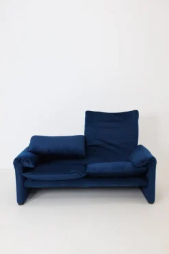 Pamono Blue Velvet Maralunga Armchair & Sofa attributed to Vico Magistretti for Cassina, 1970s, Set of 2 Hot