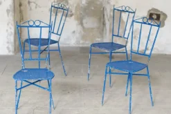Pamono Blue Wrought Iron Garden Chairs, 1950, Set of 4 New