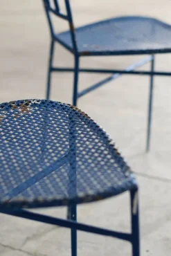 Pamono Blue Wrought Iron Garden Chairs, 1950, Set of 4 New