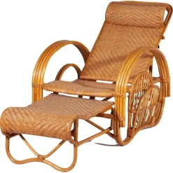 Pamono Boho Bamboo Extendable Lounger in Rattan with Magazine Holder, 1950s Clearance