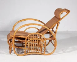 Pamono Boho Bamboo Extendable Lounger in Rattan with Magazine Holder, 1950s Clearance