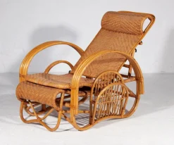 Pamono Boho Bamboo Extendable Lounger in Rattan with Magazine Holder, 1950s Clearance