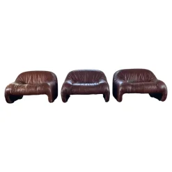 Pamono Bonanza Armchairs in Brown Leather by Tobia & Afra Scarpa for C & B Italia, 1970s, Set of 3 Clearance
