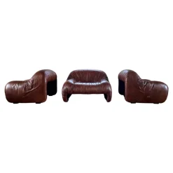 Pamono Bonanza Armchairs in Brown Leather by Tobia & Afra Scarpa for C & B Italia, 1970s, Set of 3 Clearance