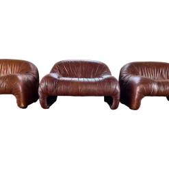 Pamono Bonanza Armchairs in Brown Leather by Tobia & Afra Scarpa for C & B Italia, 1970s, Set of 3 Clearance