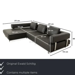 Pamono Brand Face Corner Sofa and Ottoman in Dark Grey Leather from Ewald Schillig, Set of 2 Best