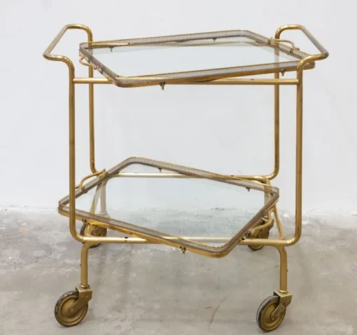 Pamono Brass and Glass Food Trolley, 1950s