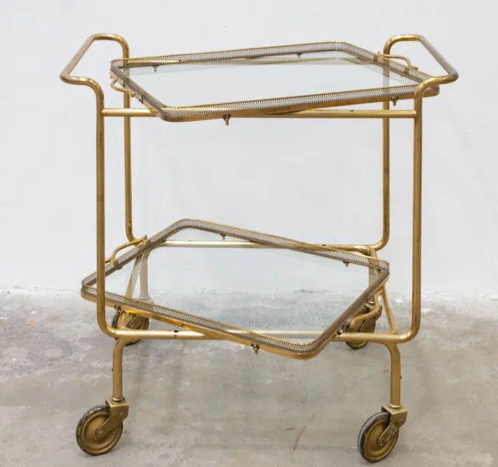 Pamono Brass and Glass Food Trolley, 1950s