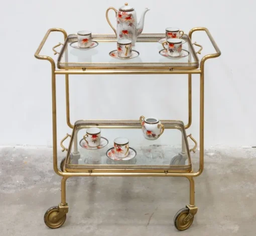 Pamono Brass and Glass Food Trolley, 1950s