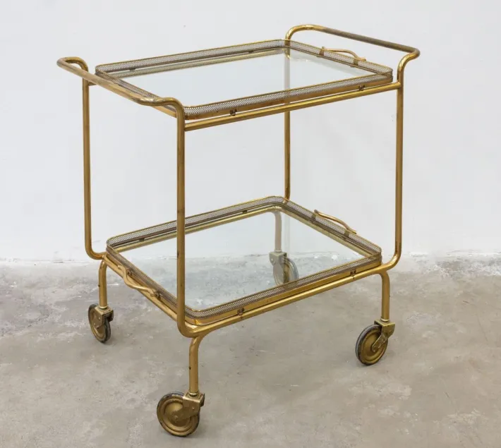 Pamono Brass and Glass Food Trolley, 1950s