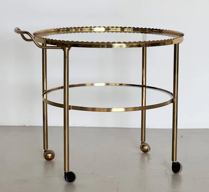 Pamono Brass and Glass Serving Cart from Vereinigte Werkstätten Collection, 1960s Clearance