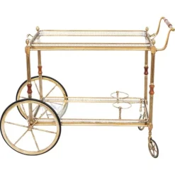 Pamono Brass Bar Cart with Glass Tops, France, 1950s Clearance