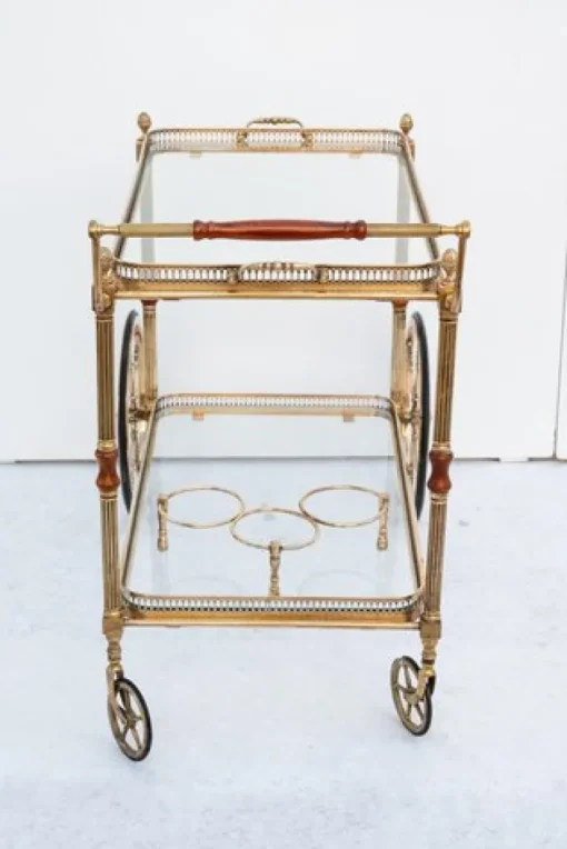 Pamono Brass Bar Cart with Glass Tops, France, 1950s Clearance