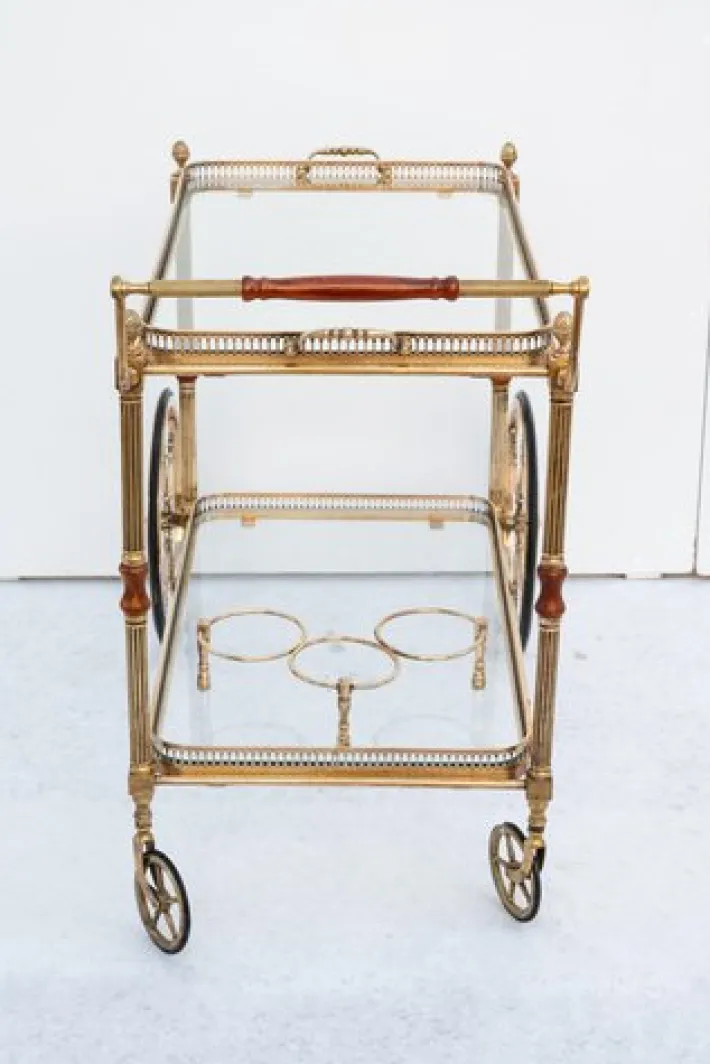 Pamono Brass Bar Cart with Glass Tops, France, 1950s Clearance