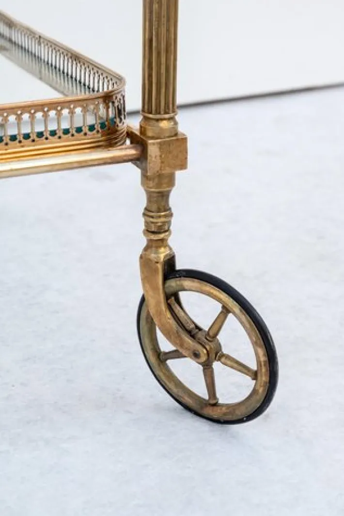 Pamono Brass Bar Cart with Glass Tops, France, 1950s Clearance