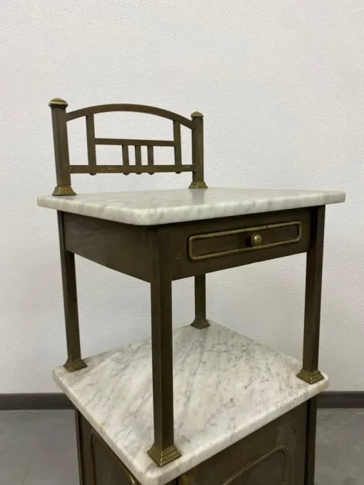 Pamono Brass Bedside Table with Marble Top, 1920s Clearance