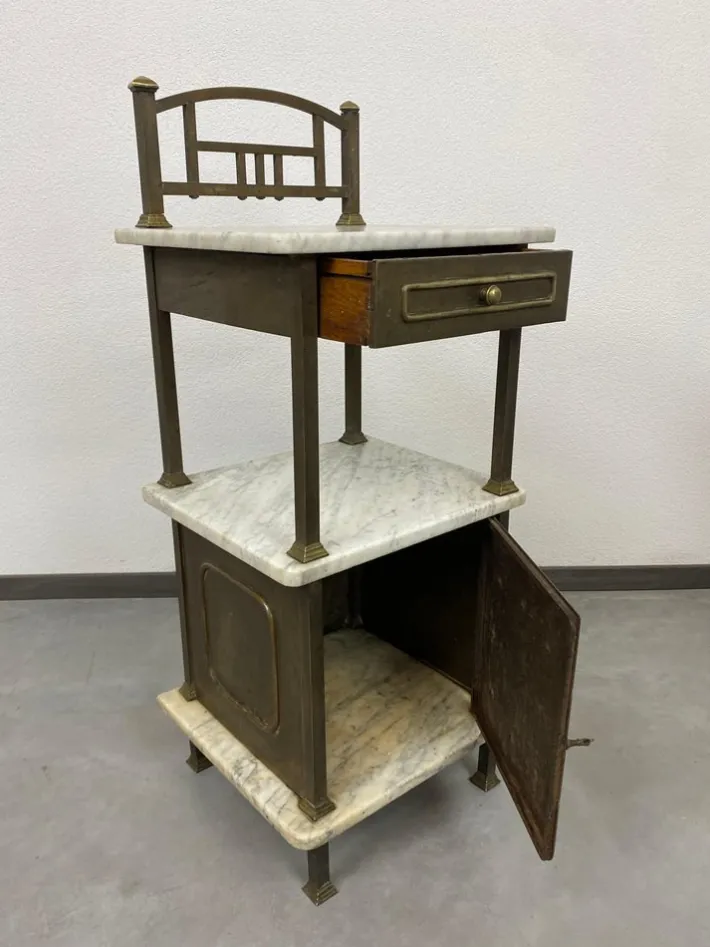 Pamono Brass Bedside Table with Marble Top, 1920s Clearance