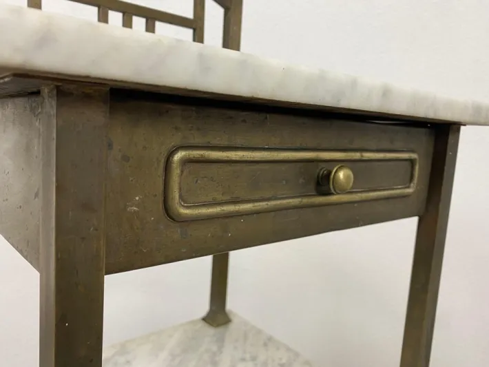 Pamono Brass Bedside Table with Marble Top, 1920s Clearance