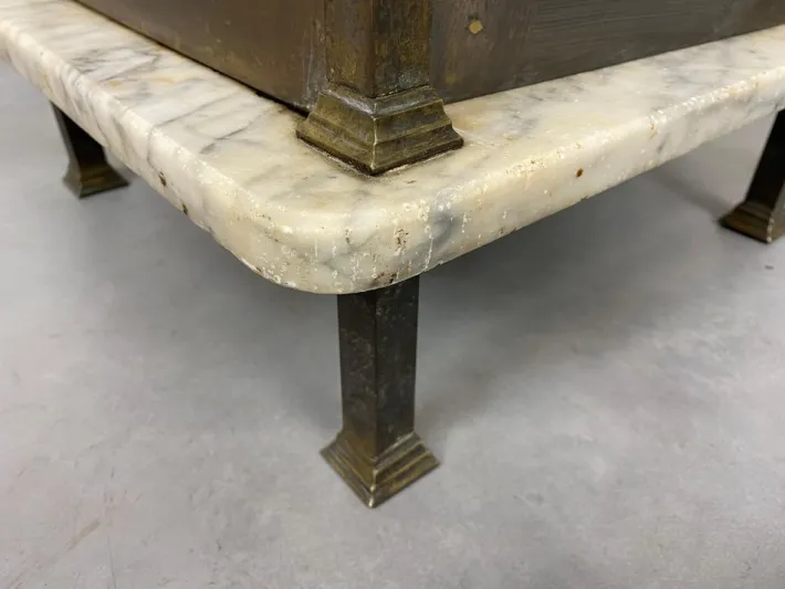 Pamono Brass Bedside Table with Marble Top, 1920s Clearance