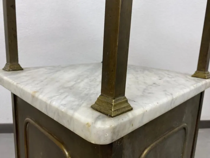 Pamono Brass Bedside Table with Marble Top, 1920s Clearance