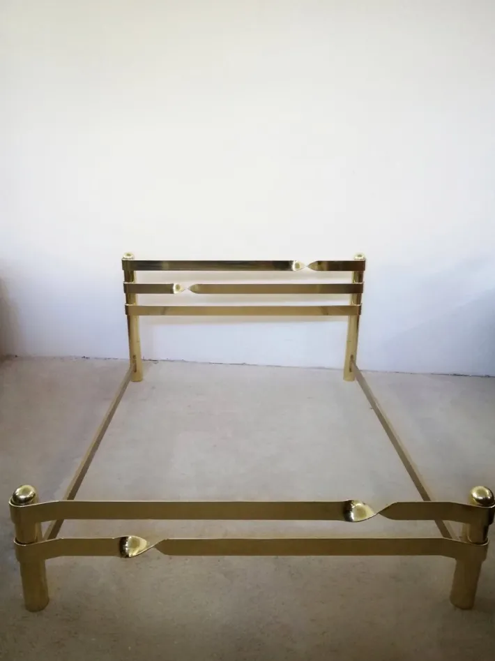 Pamono Brass Plated Metal Double Bed, 1970s New