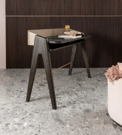 Pamono Bravero Laguna Oak and Breccia Imperiale Glass Desk by Morica Design Hot