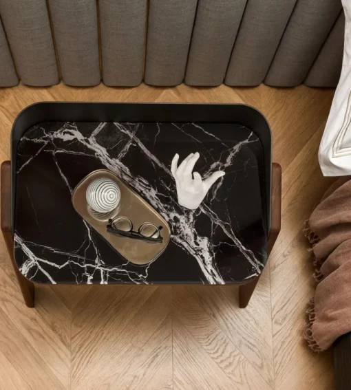 Pamono Bravero Walnut and Breccia Imperiale Glass Nightstand by Morica Design Clearance