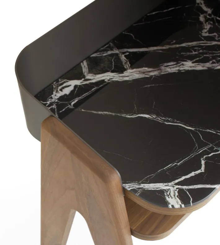 Pamono Bravero Walnut and Breccia Imperiale Glass Nightstand by Morica Design Clearance