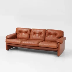Pamono Brown Leather 3-Seater Sofa Coronado by Tobia Scarpa for B&b Italia, Italy, 1960s Hot