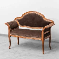 Pamono Brown Velvet and Wood Entrance Sofa Bench, 1950s Discount