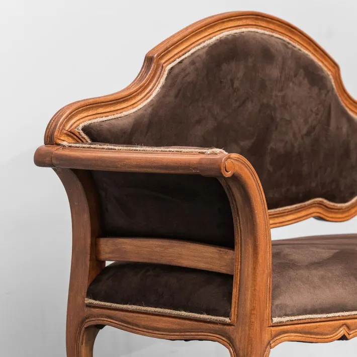 Pamono Brown Velvet and Wood Entrance Sofa Bench, 1950s Discount
