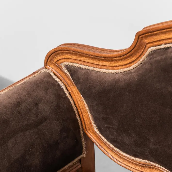 Pamono Brown Velvet and Wood Entrance Sofa Bench, 1950s Discount