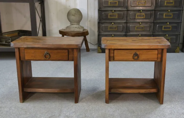 Pamono Brutalist Bedside Tables in Elm by Aranjou, 1960, Set of 2 Best