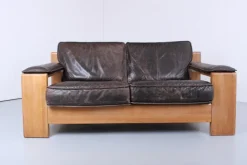Pamono Brutalist Light Oak and Dark Leather Sofa by Harry de Groot for Leolux, 1970s Discount