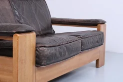 Pamono Brutalist Light Oak and Dark Leather Sofa by Harry de Groot for Leolux, 1970s Discount