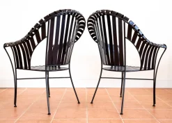 Pamono Brutalist Modernist Sculptural Iron Strap Garden Armchairs, 1980s, Set of 2 Sale