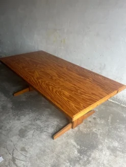 Pamono Brutalist Pine Trestle Table in the style of Pierre Chapo, 1970s Outlet