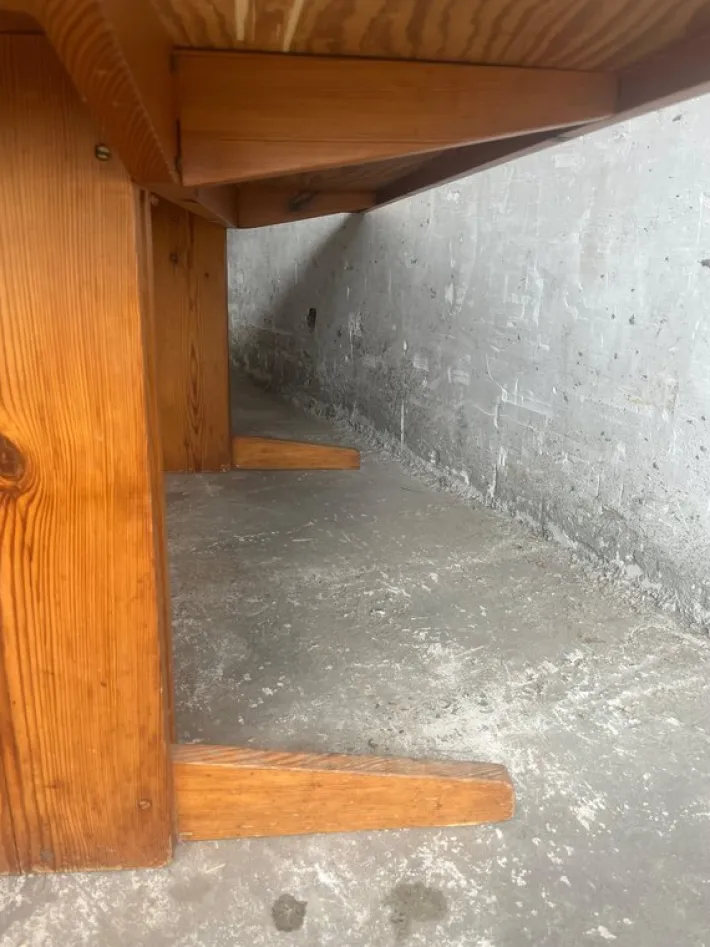 Pamono Brutalist Pine Trestle Table in the style of Pierre Chapo, 1970s Outlet