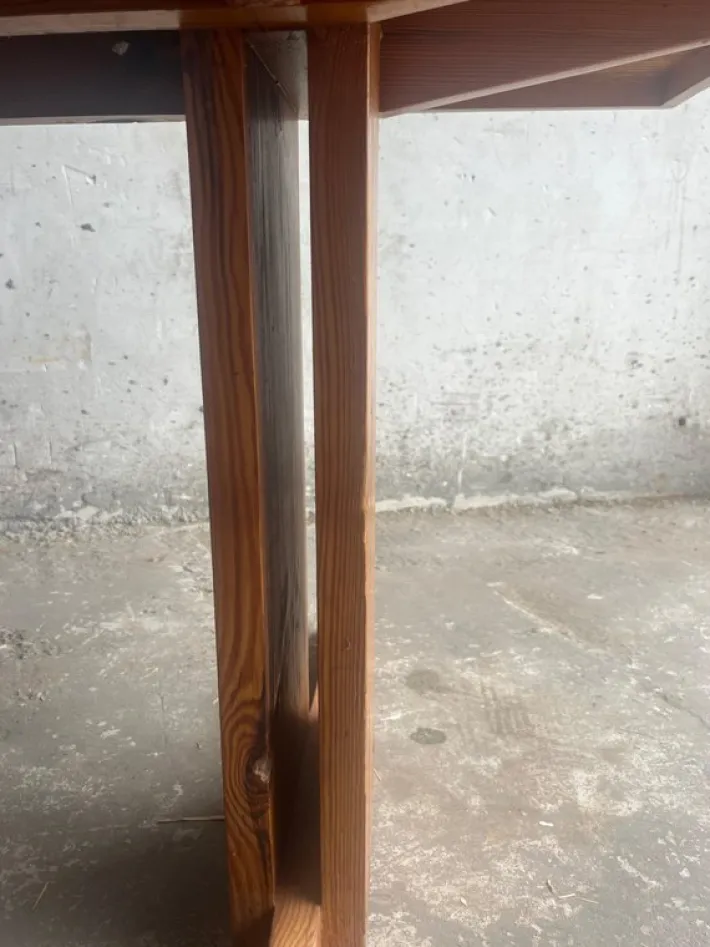 Pamono Brutalist Pine Trestle Table in the style of Pierre Chapo, 1970s Outlet