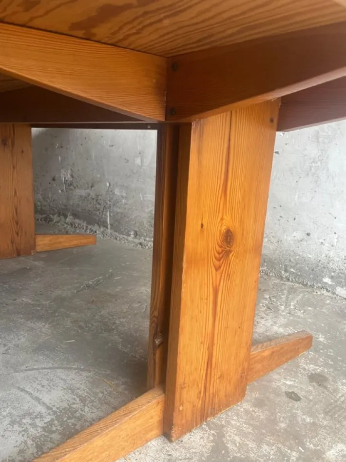 Pamono Brutalist Pine Trestle Table in the style of Pierre Chapo, 1970s Outlet