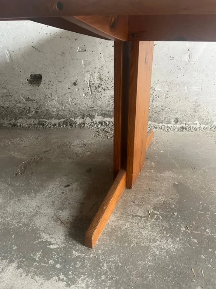 Pamono Brutalist Pine Trestle Table in the style of Pierre Chapo, 1970s Outlet