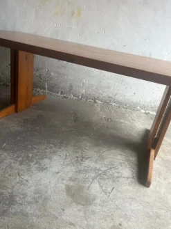 Pamono Brutalist Pine Trestle Table in the style of Pierre Chapo, 1970s Outlet