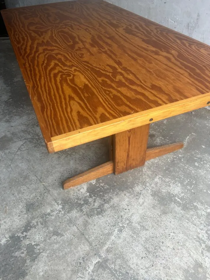 Pamono Brutalist Pine Trestle Table in the style of Pierre Chapo, 1970s Outlet