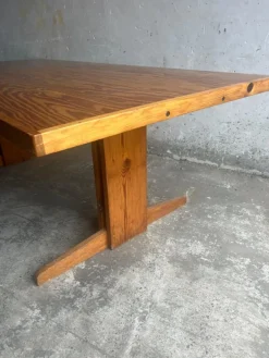 Pamono Brutalist Pine Trestle Table in the style of Pierre Chapo, 1970s Outlet