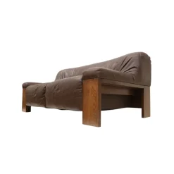 Pamono Brutalist 2-Seater Sofa in Brown Leather with Wengé Wood Frame, 1970s Discount