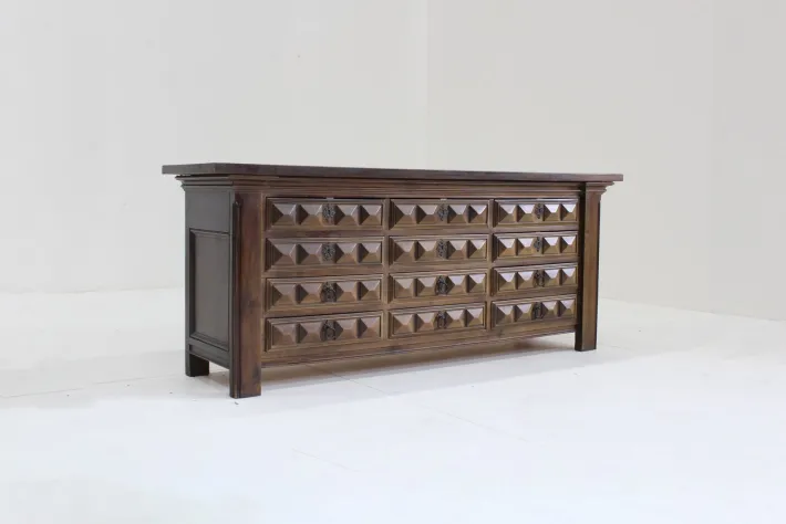 Pamono Brutalist Spanish Carved Sideboard Chest of Drawers, 1960s