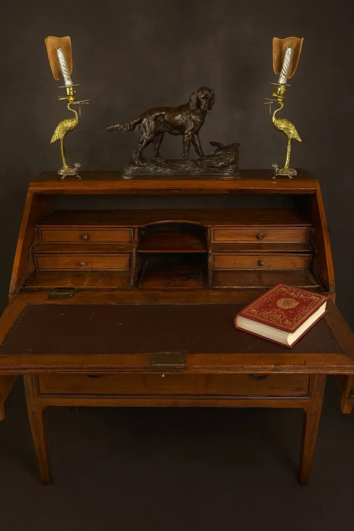 Pamono Burgundy Castle Sloping Desk with Allegorical Marquetry and Secret Drawer 18th Century Discount