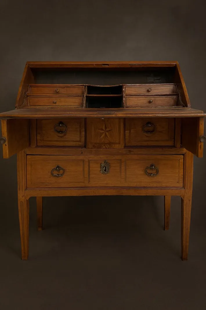 Pamono Burgundy Castle Sloping Desk with Allegorical Marquetry and Secret Drawer 18th Century Discount
