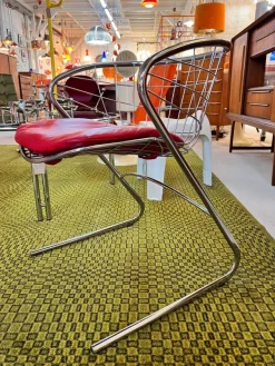 Pamono Cantilever Chair in Red Chrome with Leather Cushions by Gastone Rinaldi New